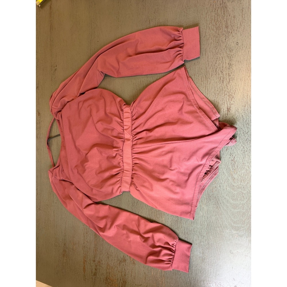 Balera Dusty Rose Long Sleeve Draped Wrap Front Dance Leotard Medium Child MC